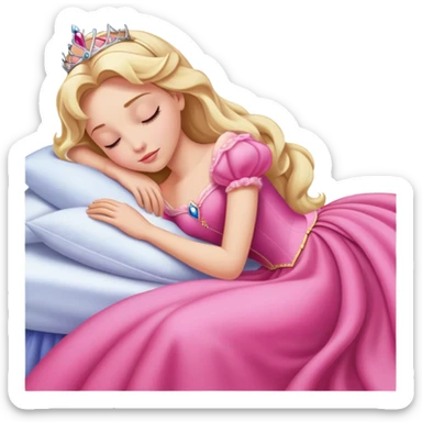ultra simplified Aurora Sleeping Beauty, pink dress, blonde hair, very minimal details, slightly zoomed out to show more of dress sticker