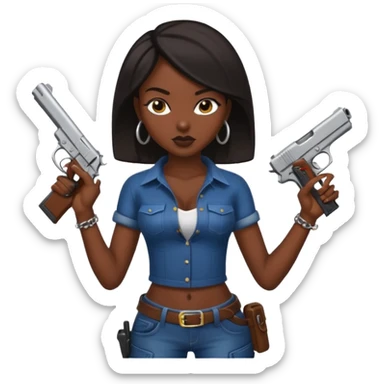 A sexy black female gang member with a gun sticker