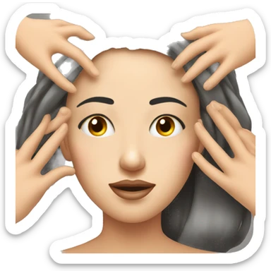 woman with open eyes gets a head massage from two hands sticker