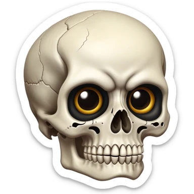 Cinematic 32k HD, Extremely detailed image of a terrifyingly creepy skull, each lash, eye, and feather is shown in stunning detail as though captured in a timeless photograph, rich textures, visually rich, so lifelike that it feels like it could leap off the page at any moment sticker