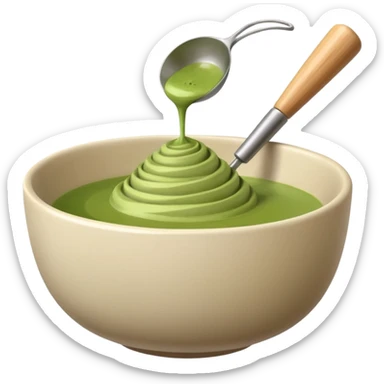 hand holding a matcha whisk over a bowl sticker