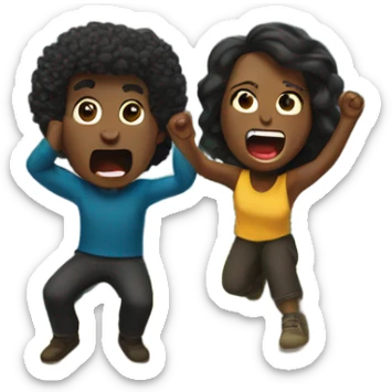 White man and black woman yelling from a mountain top sticker
