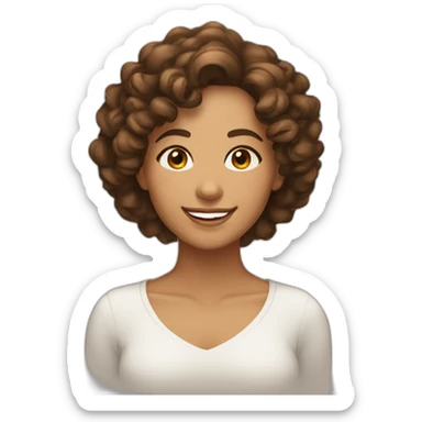 woman face, brown 2c curly medium length hair, light brown eyes, olive skin, smiling sticker