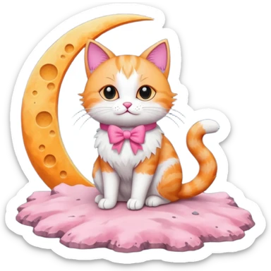cat with pink bow sitting on the moon sticker