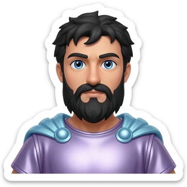 Jupiter from Roman Mythology with blue eyes, black hair and beard, pale purple metallic tunic, light steel blue metallic cloak sticker
