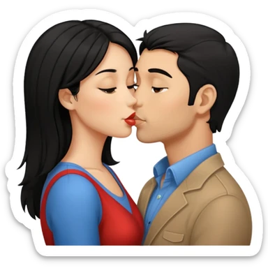 una pareja, el hombre y la mujer son pelineggros mientras se dan un beso sticker