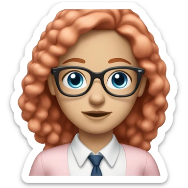 White-girl-with-long-hair-red-head-blue-eyes-wearing-glasses-blouse-formal-pink sticker
