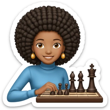 black girl with afro playing chess sticker