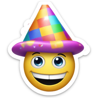 A face wearing a party hat and laughing joyfully. sticker
