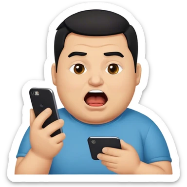 chubby ugly turkish guy with undercut and black hair looking at his phone with open mouth sticker
