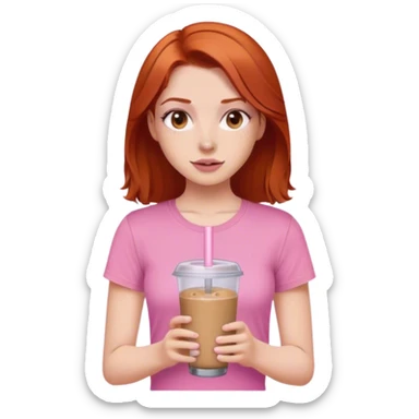 Redhead girl with ice coffe brown eyes and a pink tshirt  sticker