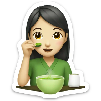 asian girl drinking matcha sticker