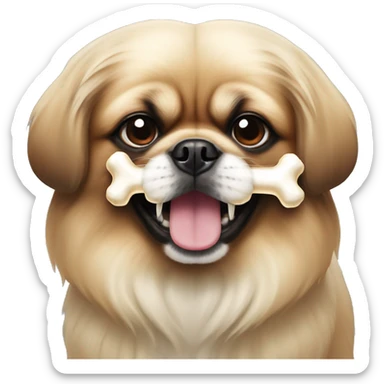 Pekingese dog with bone in mouth sticker