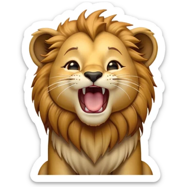 Cinematic Cute Yawning Lion Cub Portrait Emoji, Head tilted slightly with a dramatic, wide-open yawn, showcasing a soft, downy tawny Fur with a majestic mane, floppy ears slightly drooping, round amber eyes barely open in drowsy contentment, Simplified yet irresistibly adorable features, highly detailed, glowing with a soft, cozy glow, high shine, relaxed yet expressive, stylized with a touch of savannah whimsy, bright and endearing, soft glowing outline, capturing the essence of a sleepy yet affectionate Lion Cub, so drowsy it feels like it could stretch out of the screen and curl up for a nap! sticker