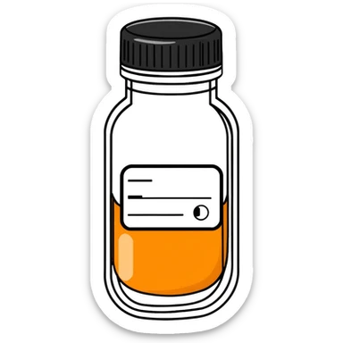 Amber pill bottle with a pharmacy label  sticker