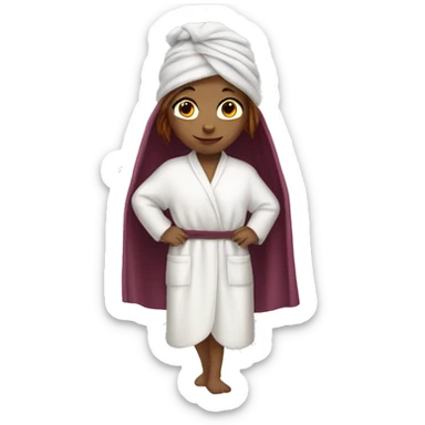 Burgundy haired girl with hair wrapped up in towel in white robe sticker