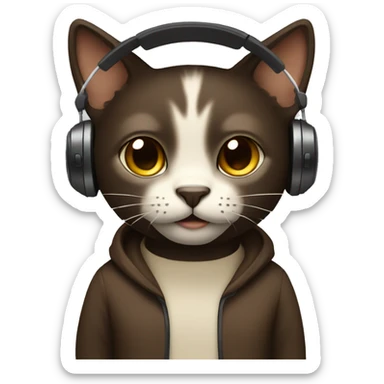 Dark Brown cat with beige headphones sticker