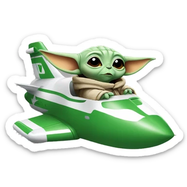 Baby yoda in a jet full of cows sticker