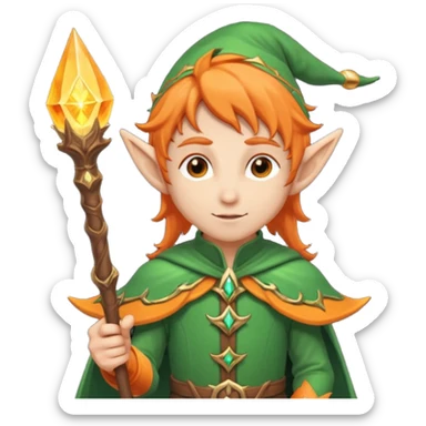 Orange Haired Elf, Mage elf with glowing orange staff sticker