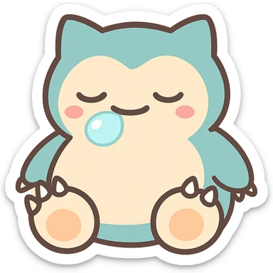Edit this image of Snorlax sleeping with a little snot bubble in chibi style emoji. Make sure Snorlax has three toe claws on each foot. Keep the background transparent. sticker