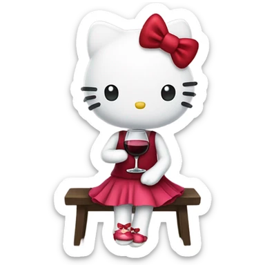 Hello Kitty drinking red wine sticker