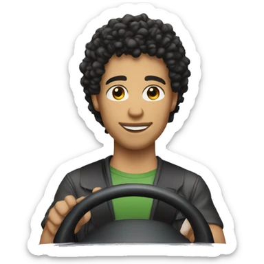 Light skin male with Black curly hair driving a car sticker