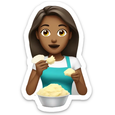 Brunette eating mashed potatoes sticker
