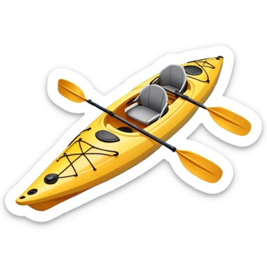 An icon showing a close-up of a sleek kayak with double-bladed paddles gliding through water. Splashes surround the boat as it cuts across a calm surface, symbolizing speed and focus. Transparent background emphasizes the dynamic and personal nature of kayak paddling. sticker