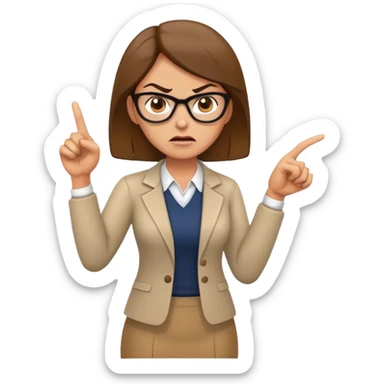full body angry female teacher without glasses pointing finger sticker