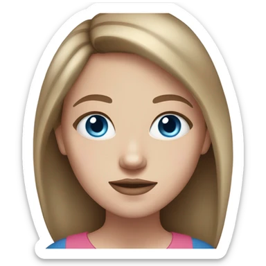 White girl with long brown hair and blue eyes and pink lips  sticker