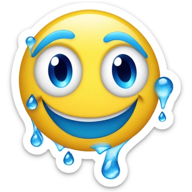 Generate a cheerful blue water droplet emoji with a happy face and sparkling freshness. sticker