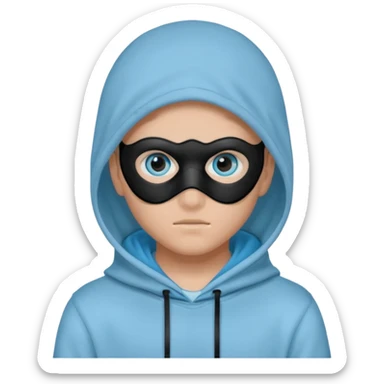 Make an emoji of Boywithuke (Boywithuke is a singer who wears a light sky blue hoodie with the hood up and has a ukelele on his back and has a mask that’s all black besides the 2 blue circles where the eyes should be) sticker