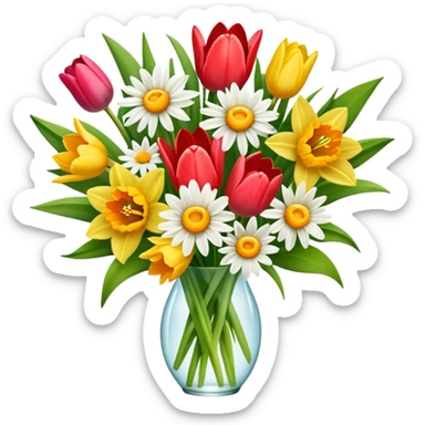 spring flower bouquet with tulips, daffodils, and daisies sticker