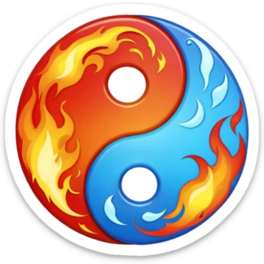 The fire and water emojis are in the form of the yin-yan symbol in front of a completely black background. let the background be black sticker