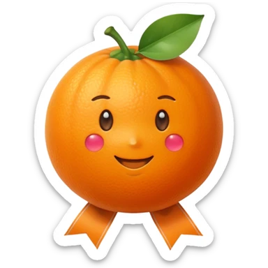 Hermès-style orange fruit, with a small Hermès ribbon, luxury, cute emoji style sticker