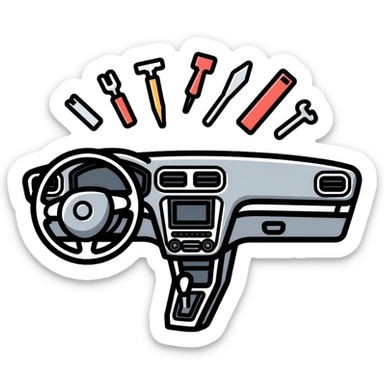 car interior disassembly, dashboard parts removal, tools and car panels sticker