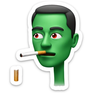 Man smoking a cigarette with green smoke and red eyes sticker