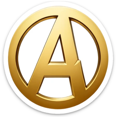 avengers logo gold color with transparent background, the inner circle area should be empty, leaving just the letter solid and the inner outline as well sticker