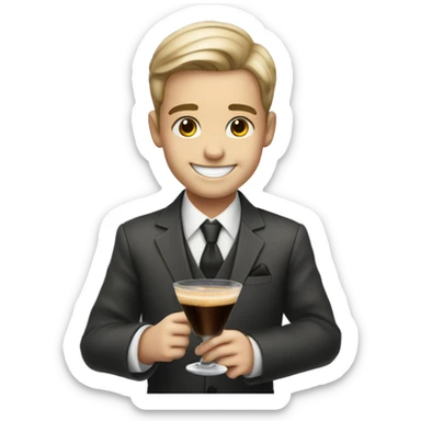 smiling boy in formal attire I’m supposed to be holding an espresso martini sticker
