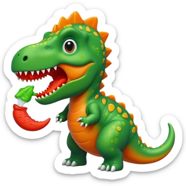 Dinosaur eating a Swedish fish sticker