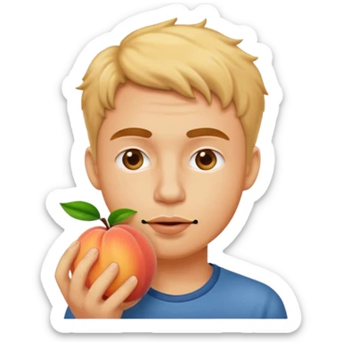 Guy sniffing a peach sticker