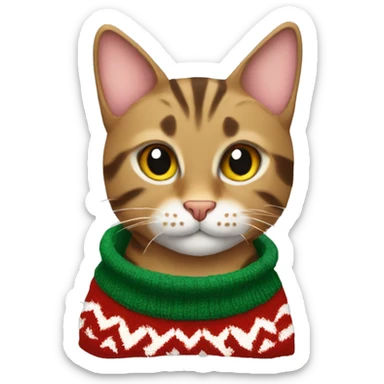 tabby cat with a holiday sweater sticker
