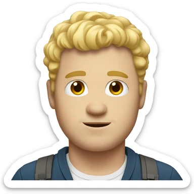 Tall white guy with short blonde hair and wavy. He's a bit fat. sticker