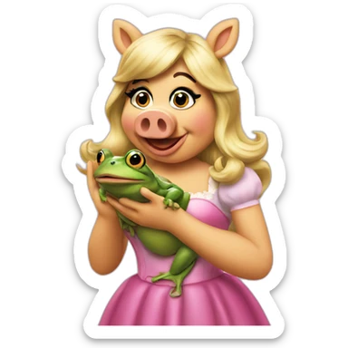 miss piggy eating a frog sticker