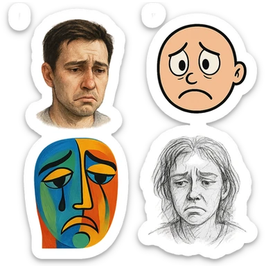 sad human face, varied style sticker
