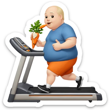 fat man on treadmill with carrot sticker