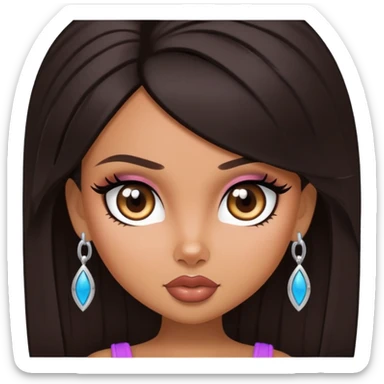 straight dark hair, dark brown eyes, pretty bratz baddie sticker