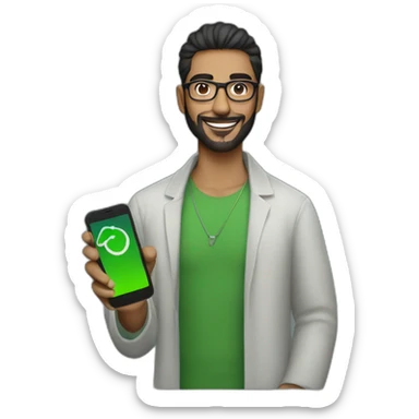 Arab gay man with glasses holding a green iphone 13 sticker