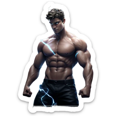 muscular male with glowing wings sticker