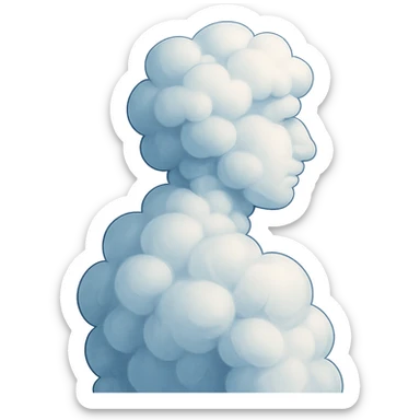 person fully made of voluminous cartoon clouds, shoulder view, looking straight sticker